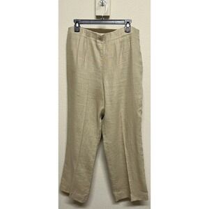 Chico's Design Women's Linen Pants Size 2/L in Beige Side Zip Elastic Waist